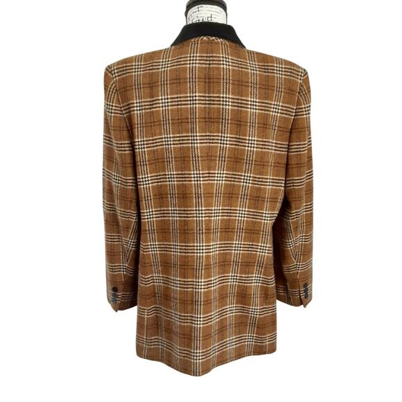 Vintage 80s Tweed Blazer Tan Houndstooth Jacket 100% Wool Equestrian Oversized - Picture 2 of 9